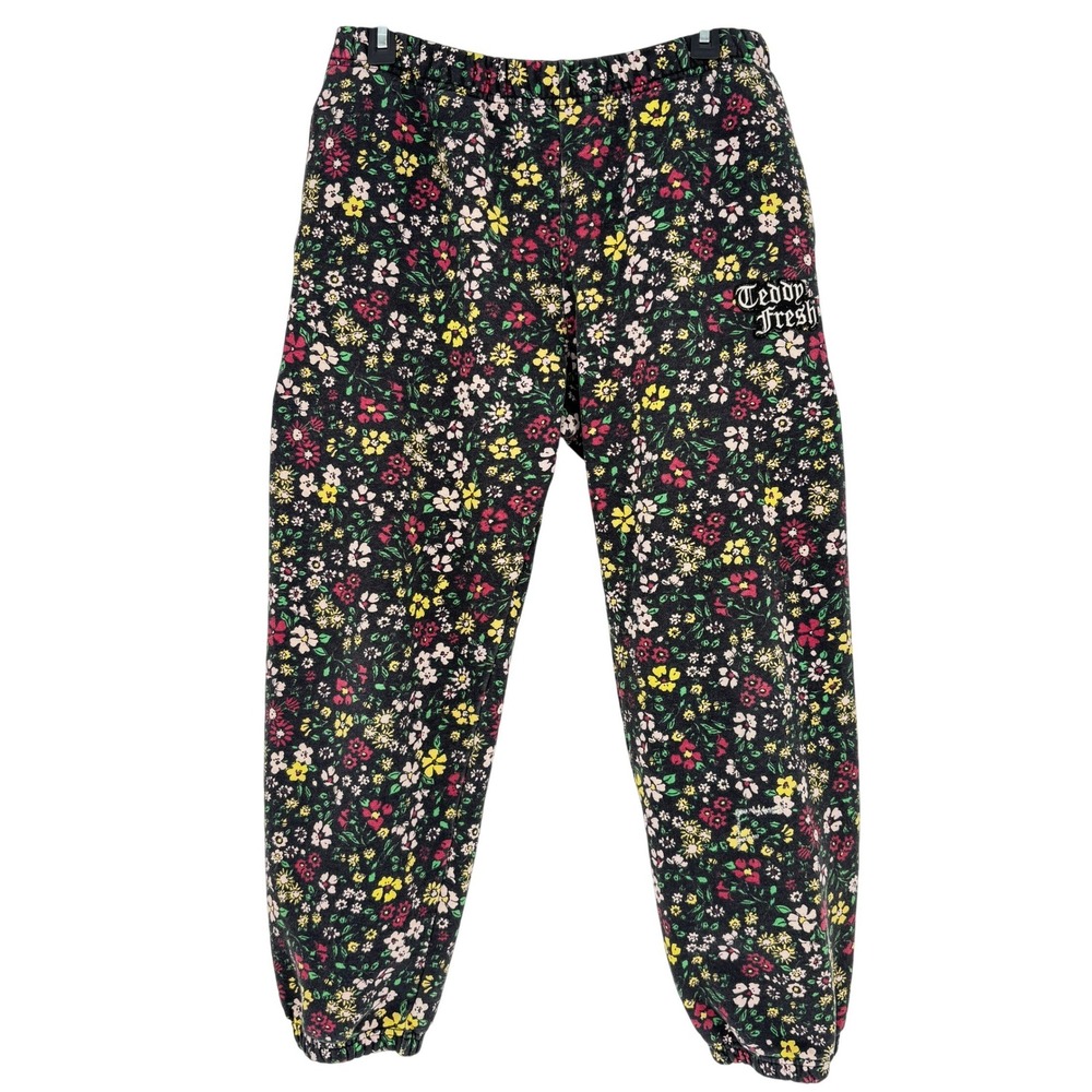 Teddy Fresh Grandma's Floral Sweatpants Black Multicolored Logo Joggers Womens M